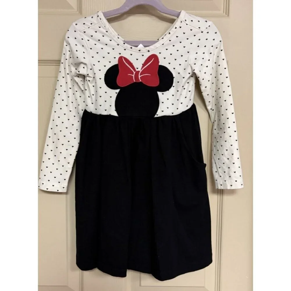 Hanna Andersson Girl's Minnie Mouse Long Sleeved Pocket Black White Red Dress
